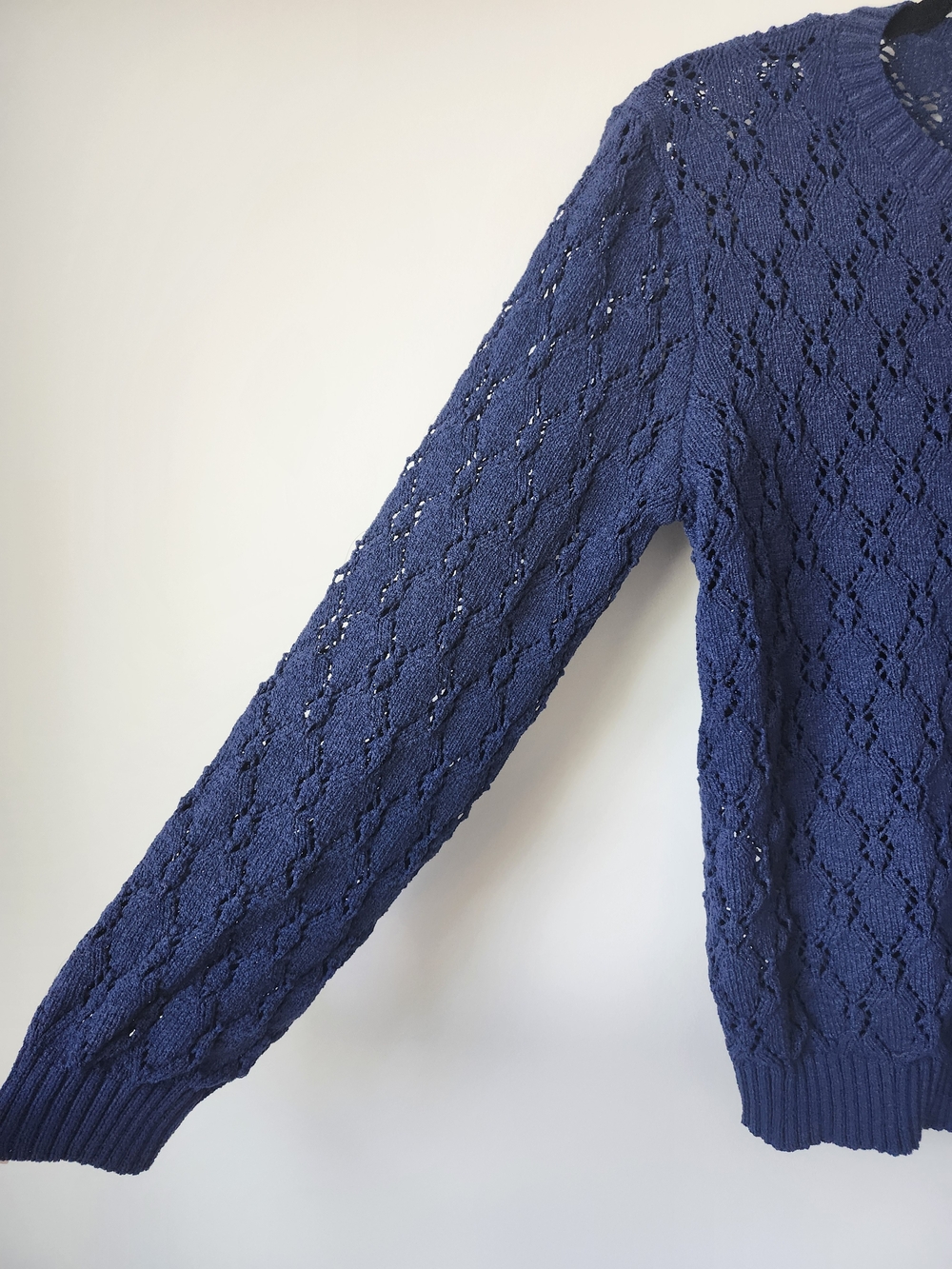 Papillon Blanc Navy Openwork Crewneck Sweater - Picture 3 of 8